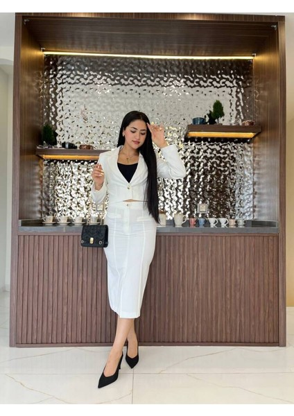 Crop Ceket Cep Detaylı Etek Takım TKM 08008 modelleri