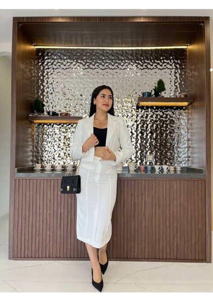 Crop Ceket Cep Detaylı Etek Takım TKM 08008 fırsatları