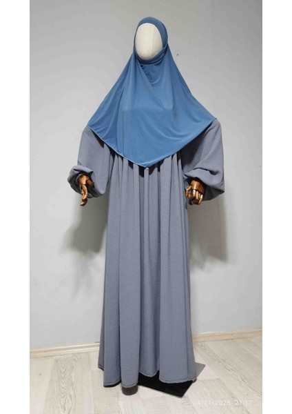 Kısa Boy Sandy Sufle Khimar Hazır Hijab Eşarp Indigo