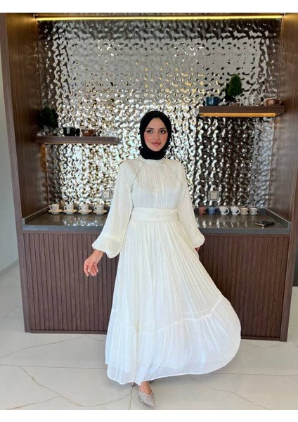 Kuşak Detaylı Boyunda Taş Işlemeli Abiye Elbise ELB16090 fiyatları