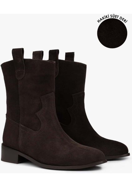 Kadın Hide Acı Kahve Hakiki Süet Deri Bot