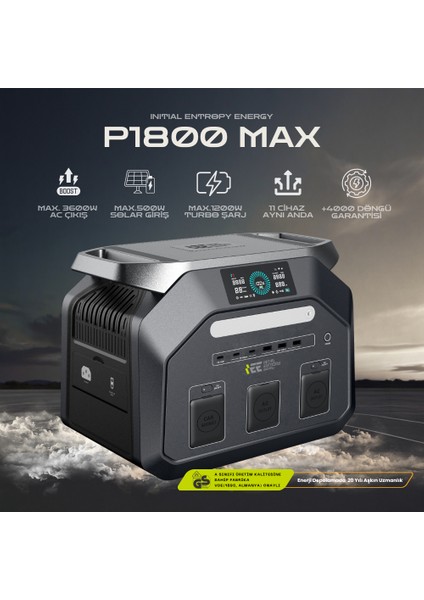 1024WH | 3600W Max. Lifepo4 Taşınabilir Güç Kaynağı Özel Aplikasyon Dahili Fener ve Kablo Seti +4000 Üstü Döngü %99.99 Bms Çoklu Çıkış | P1800 modelleri