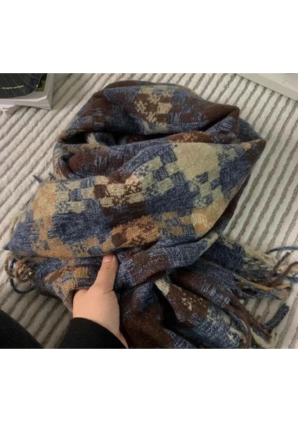 Ekose Eşarp Püskül Ins Kadın Sonbahar ve Kış Öğrencileri Yüz Hitched Sıcak Atmosfer Duygu Eşarp (Yurt Dışından)