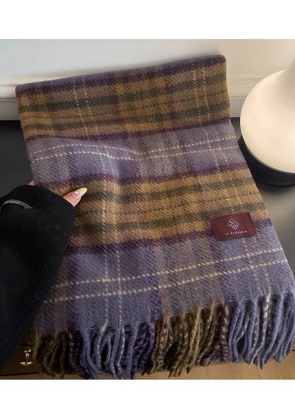 Ekose Eşarp Püskül Ins Kadın Sonbahar ve Kış Öğrencileri Yüz Hitched Sıcak Atmosfer Duygu Eşarp (Yurt Dışından)