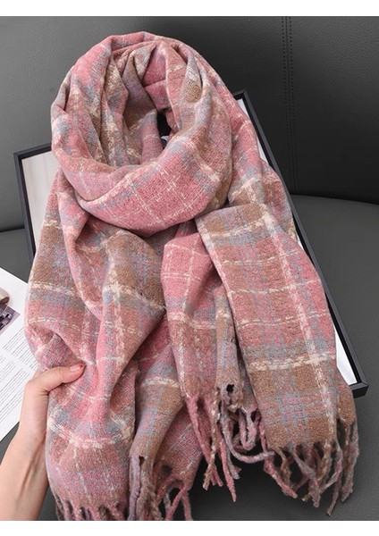 Ekose Eşarp Püskül Ins Kadın Sonbahar ve Kış Öğrencileri Yüz Hitched Sıcak Atmosfer Duygu Eşarp (Yurt Dışından)