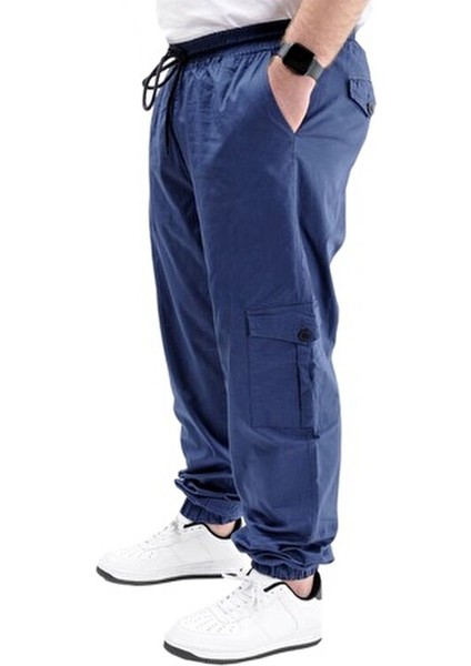 Büyük Beden Kargo Jogger Pantolon Erkekler İçin Esnek Keten Indigo 21911
