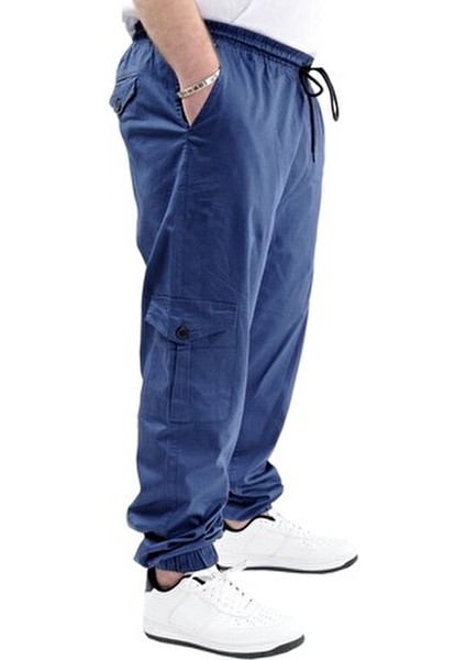 Büyük Beden Kargo Jogger Pantolon Erkekler İçin Esnek Keten Indigo 21911