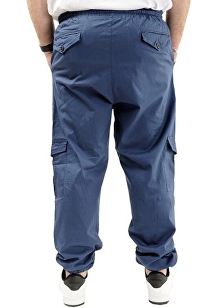 Büyük Beden Kargo Jogger Pantolon Erkekler İçin Esnek Keten Indigo 21911
