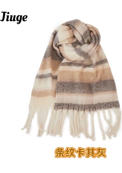 Ekose Eşarp Püskül Ins Kadın Sonbahar ve Kış Öğrencileri Yüz Hitched Sıcak Atmosfer Duygu Eşarp (Yurt Dışından)