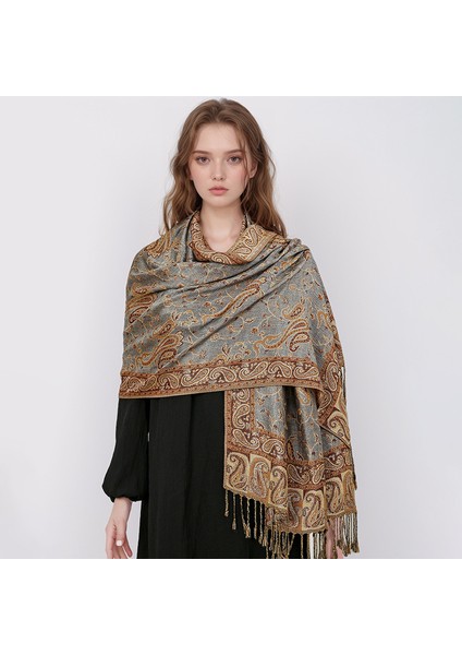 Yeni Jakarlı Püsküllü Eşarp Suni Kaşmir Yumuşak Nefes Alabilen Sonbahar ve Kış Çok Yönlü Kadın Şal Eşarp (Yurt Dışından)