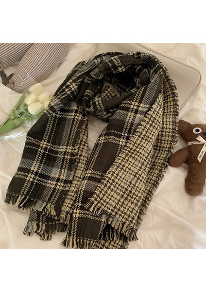 Ekose Eşarp Püskül Ins Kadın Sonbahar ve Kış Öğrencileri Yüz Hitched Sıcak Atmosfer Duygu Eşarp (Yurt Dışından)