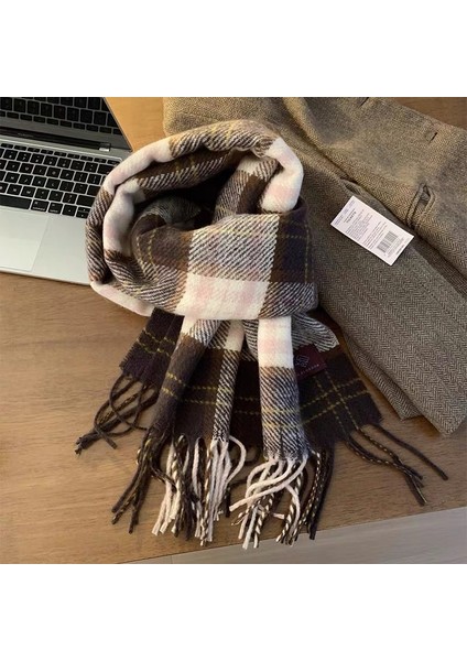Ekose Eşarp Püskül Ins Kadın Sonbahar ve Kış Öğrencileri Yüz Hitched Sıcak Atmosfer Duygu Eşarp (Yurt Dışından)
