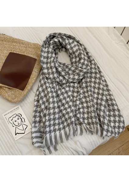 Ekose Eşarp Püskül Ins Kadın Sonbahar ve Kış Öğrencileri Yüz Hitched Sıcak Atmosfer Duygu Eşarp (Yurt Dışından)