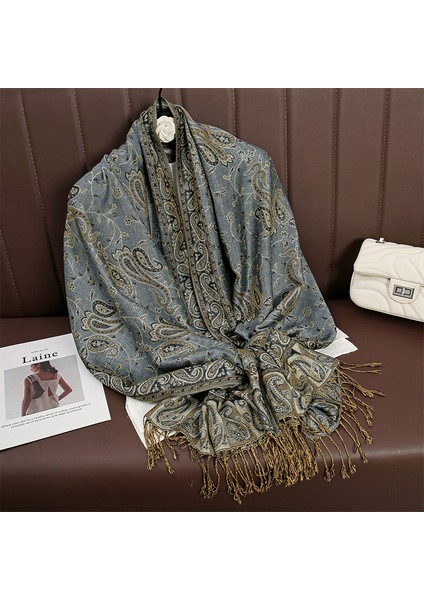 Yeni Jakarlı Püsküllü Eşarp Suni Kaşmir Yumuşak Nefes Alabilen Sonbahar ve Kış Çok Yönlü Kadın Şal Eşarp (Yurt Dışından)