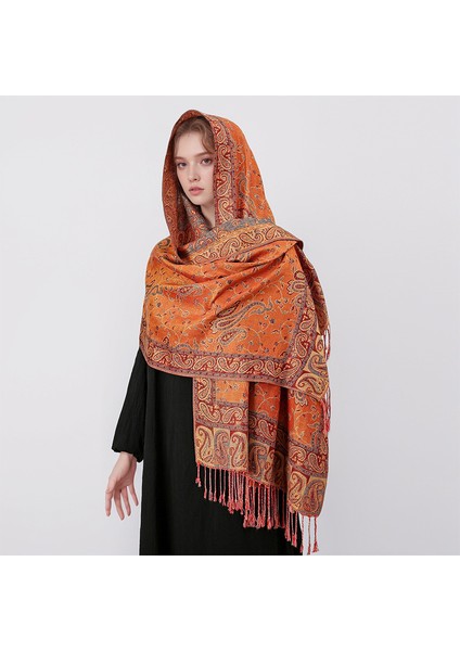 Yeni Jakarlı Püsküllü Eşarp Suni Kaşmir Yumuşak Nefes Alabilen Sonbahar ve Kış Çok Yönlü Kadın Şal Eşarp (Yurt Dışından)