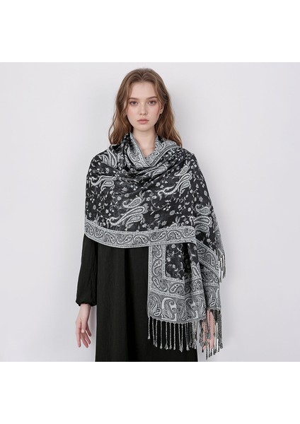 Yeni Jakarlı Püsküllü Eşarp Suni Kaşmir Yumuşak Nefes Alabilen Sonbahar ve Kış Çok Yönlü Kadın Şal Eşarp (Yurt Dışından)