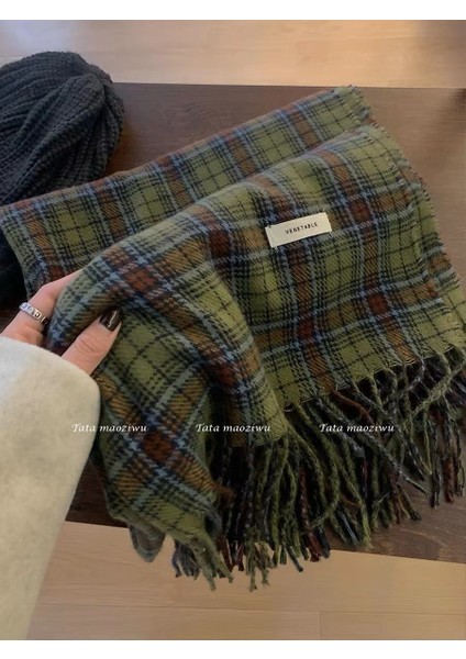 Ekose Eşarp Püskül Ins Kadın Sonbahar ve Kış Öğrencileri Yüz Hitched Sıcak Atmosfer Duygu Eşarp (Yurt Dışından)