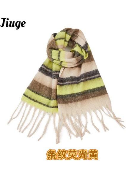 Ekose Eşarp Püskül Ins Kadın Sonbahar ve Kış Öğrencileri Yüz Hitched Sıcak Atmosfer Duygu Eşarp (Yurt Dışından)