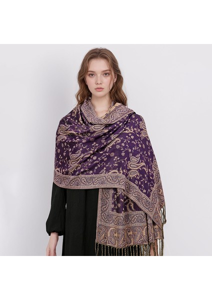 Yeni Jakarlı Püsküllü Eşarp Suni Kaşmir Yumuşak Nefes Alabilen Sonbahar ve Kış Çok Yönlü Kadın Şal Eşarp (Yurt Dışından)