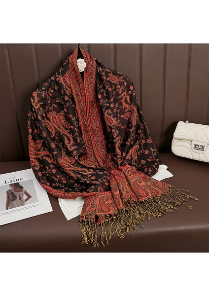 Yeni Jakarlı Püsküllü Eşarp Suni Kaşmir Yumuşak Nefes Alabilen Sonbahar ve Kış Çok Yönlü Kadın Şal Eşarp (Yurt Dışından)