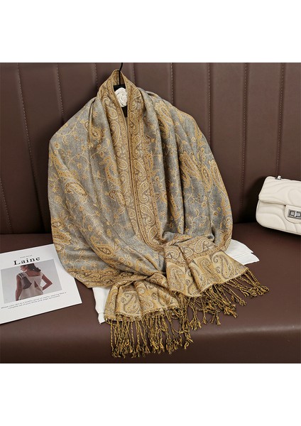 Yeni Jakarlı Püsküllü Eşarp Suni Kaşmir Yumuşak Nefes Alabilen Sonbahar ve Kış Çok Yönlü Kadın Şal Eşarp (Yurt Dışından)