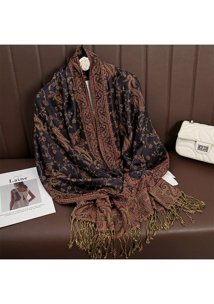 Yeni Jakarlı Püsküllü Eşarp Suni Kaşmir Yumuşak Nefes Alabilen Sonbahar ve Kış Çok Yönlü Kadın Şal Eşarp (Yurt Dışından)