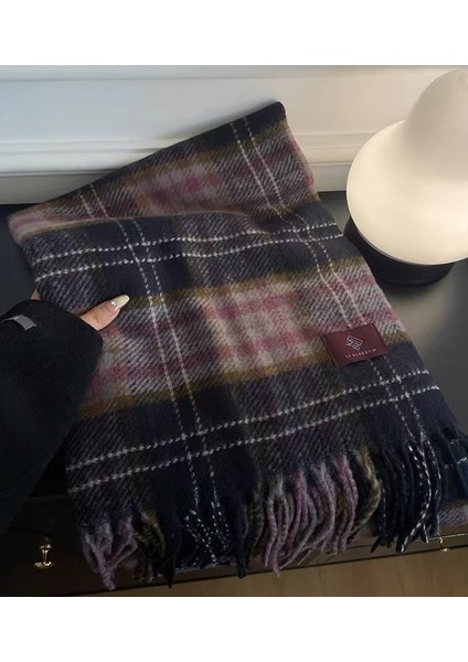 Ekose Eşarp Püskül Ins Kadın Sonbahar ve Kış Öğrencileri Yüz Hitched Sıcak Atmosfer Duygu Eşarp (Yurt Dışından)