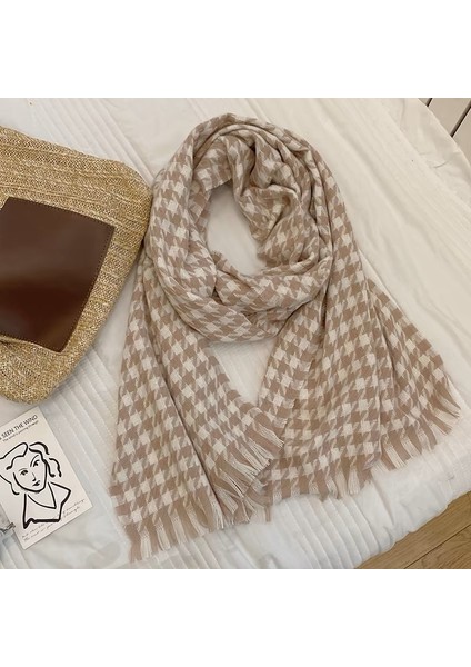 Ekose Eşarp Püskül Ins Kadın Sonbahar ve Kış Öğrencileri Yüz Hitched Sıcak Atmosfer Duygu Eşarp (Yurt Dışından)