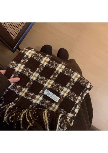 Ekose Eşarp Püskül Ins Kadın Sonbahar ve Kış Öğrencileri Yüz Hitched Sıcak Atmosfer Duygu Eşarp (Yurt Dışından)