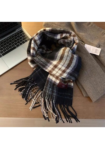 Ekose Eşarp Püskül Ins Kadın Sonbahar ve Kış Öğrencileri Yüz Hitched Sıcak Atmosfer Duygu Eşarp (Yurt Dışından)