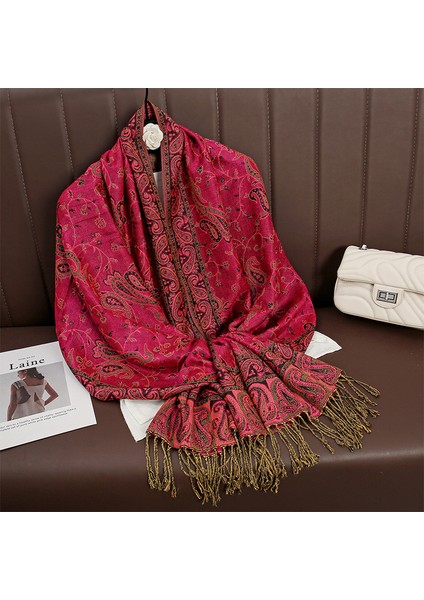 Yeni Jakarlı Püsküllü Eşarp Suni Kaşmir Yumuşak Nefes Alabilen Sonbahar ve Kış Çok Yönlü Kadın Şal Eşarp (Yurt Dışından)