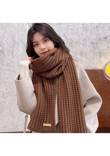 Sonbahar ve Kış Modası Gelişmiş Öğrenci Atkı Şal Duygusu Sıcak Çift Renk Düz Renk Örme Kalın Atkı (Yurt Dışından)