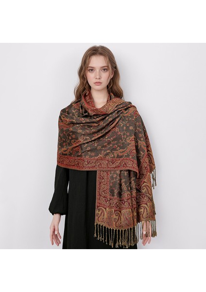 Yeni Jakarlı Püsküllü Eşarp Suni Kaşmir Yumuşak Nefes Alabilen Sonbahar ve Kış Çok Yönlü Kadın Şal Eşarp (Yurt Dışından)