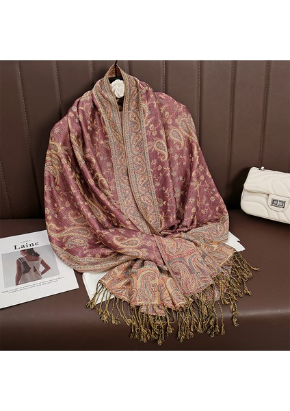 Yeni Jakarlı Püsküllü Eşarp Suni Kaşmir Yumuşak Nefes Alabilen Sonbahar ve Kış Çok Yönlü Kadın Şal Eşarp (Yurt Dışından)