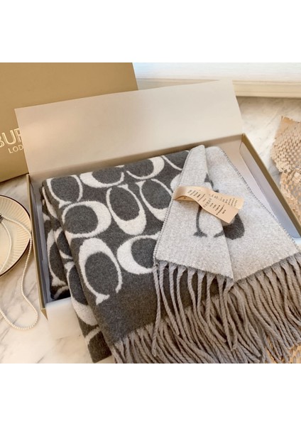 Sonbahar ve Kış Yeni Çift Taraflı Kaşmir Eşarp Kadın Harfleri Eşarp Kalınlaştırılmış Yün Şal (Yurt Dışından)