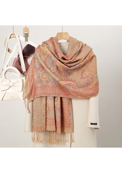 Yeni Jakarlı Püsküllü Eşarp Suni Kaşmir Yumuşak Nefes Alabilen Sonbahar ve Kış Çok Yönlü Kadın Şal Eşarp (Yurt Dışından)