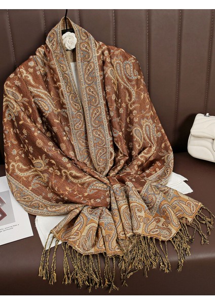 Yeni Jakarlı Püsküllü Eşarp Suni Kaşmir Yumuşak Nefes Alabilen Sonbahar ve Kış Çok Yönlü Kadın Şal Eşarp (Yurt Dışından)