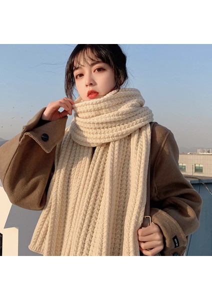 Sonbahar ve Kış Modası Gelişmiş Öğrenci Atkı Şal Duygusu Sıcak Çift Renk Düz Renk Örme Kalın Atkı (Yurt Dışından)