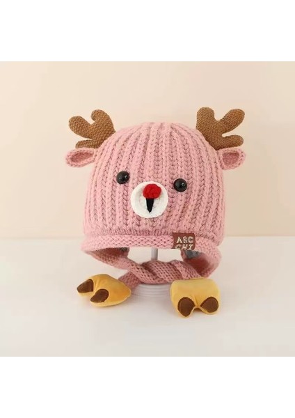 Bebek Şapka Kış Sevimli Geyik Yastıklı Kulak Koruma Şapka Erkek ve Kız Örme Şapka Sonbahar ve Kış Kalınlaşmış Sıcak Yün Şapka (Yurt Dışından)