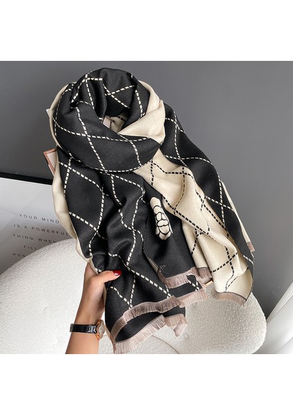 Basit Kuşgözü Eşarp Kadın Sonbahar ve Kış Yeni Boyun Uzun Bölümlü Kalınlaştırılmış Sıcak Şal (Yurt Dışından)