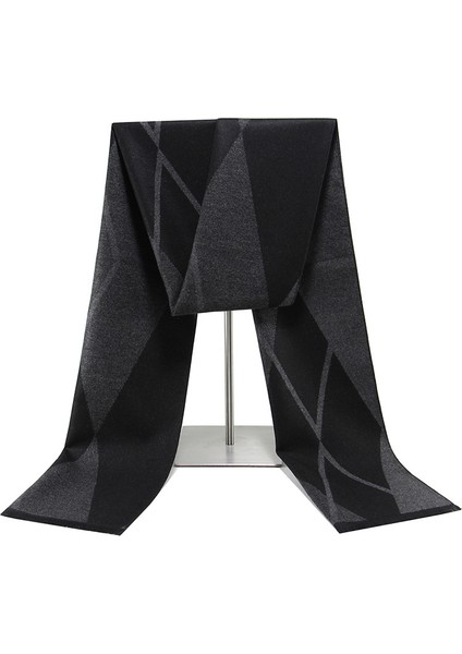 Siyah Gri Erkek Atkı Kış Sıcak Atkı Erkekler Rahat Ekose Uzun Atkı (Yurt Dışından)