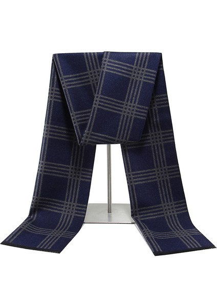 Siyah Gri Erkek Atkı Kış Sıcak Atkı Erkekler Rahat Ekose Uzun Atkı (Yurt Dışından)