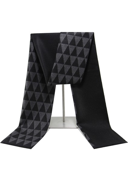 Siyah Gri Erkek Atkı Kış Sıcak Atkı Erkekler Rahat Ekose Uzun Atkı (Yurt Dışından)