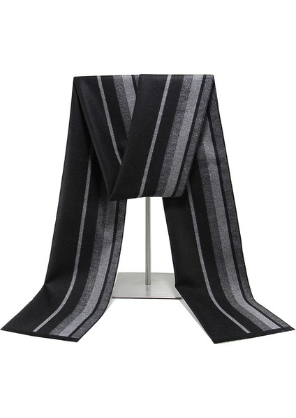 Siyah Gri Erkek Atkı Kış Sıcak Atkı Erkekler Rahat Ekose Uzun Atkı (Yurt Dışından)