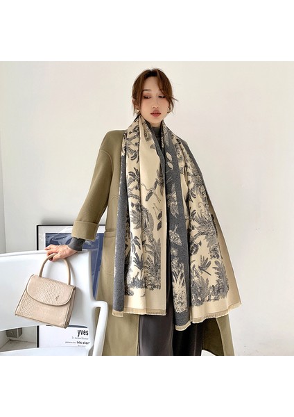 Basit Kuşgözü Eşarp Kadın Sonbahar ve Kış Yeni Boyun Uzun Bölümlü Kalınlaştırılmış Sıcak Şal (Yurt Dışından)