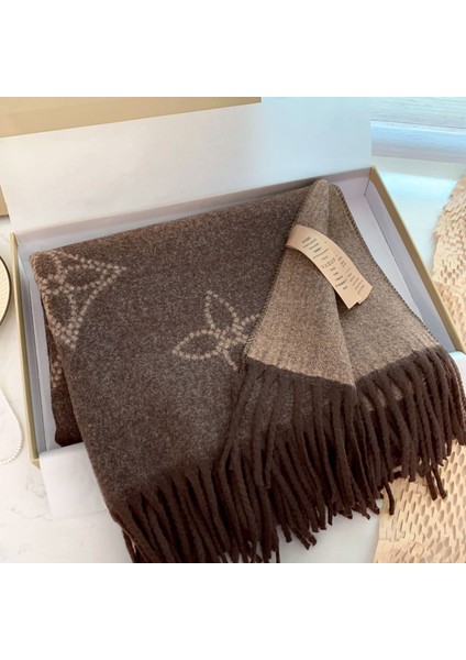 Sonbahar ve Kış Yeni Çift Taraflı Kaşmir Eşarp Kadın Harfleri Eşarp Kalınlaştırılmış Yün Şal (Yurt Dışından)