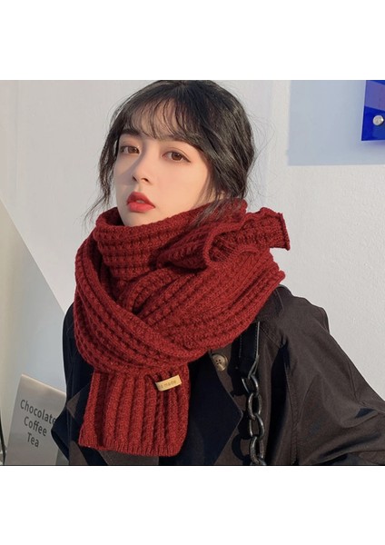 Sonbahar ve Kış Modası Gelişmiş Öğrenci Atkı Şal Duygusu Sıcak Çift Renk Düz Renk Örme Kalın Atkı (Yurt Dışından)