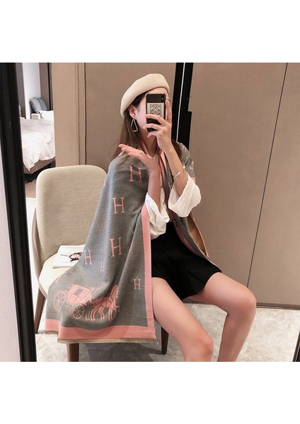 Basit Kuşgözü Eşarp Kadın Sonbahar ve Kış Yeni Boyun Uzun Bölümlü Kalınlaştırılmış Sıcak Şal (Yurt Dışından)