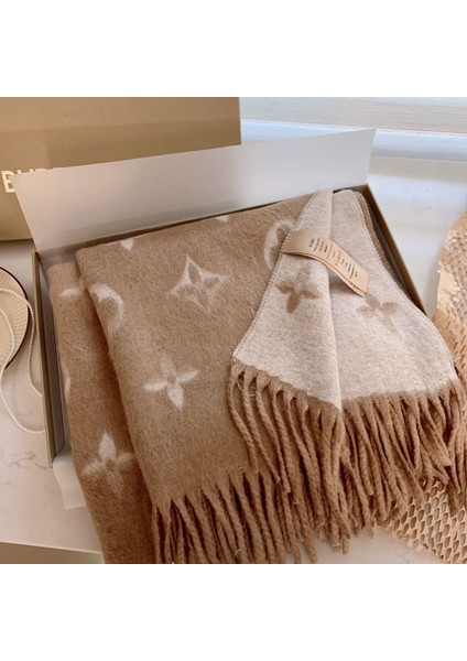 Sonbahar ve Kış Yeni Çift Taraflı Kaşmir Eşarp Kadın Harfleri Eşarp Kalınlaştırılmış Yün Şal (Yurt Dışından)