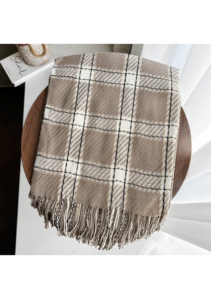 Eşarp Kore Atmosferi Kış Duygusu Sıcak Şal Kadın 2025 Yeni Ekose Eşarp (Yurt Dışından)